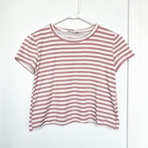 Cropped pink and white stripped shirt